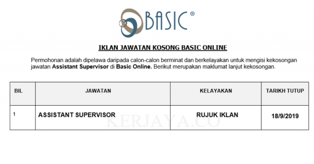 Basic Online ~ Assistant Supervisor