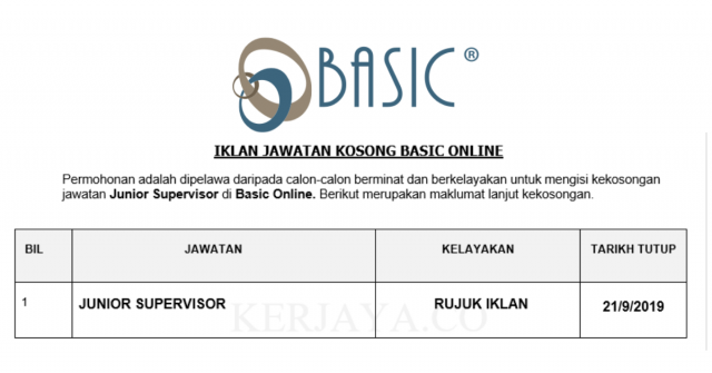 Basic Online ~ Junior Supervisor