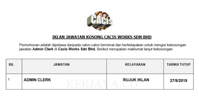 Cacis Works ~ Admin Clerk
