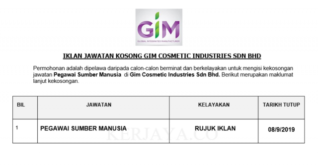 Gim Cosmetic Industries ~ Pegawai Sumber Manusia