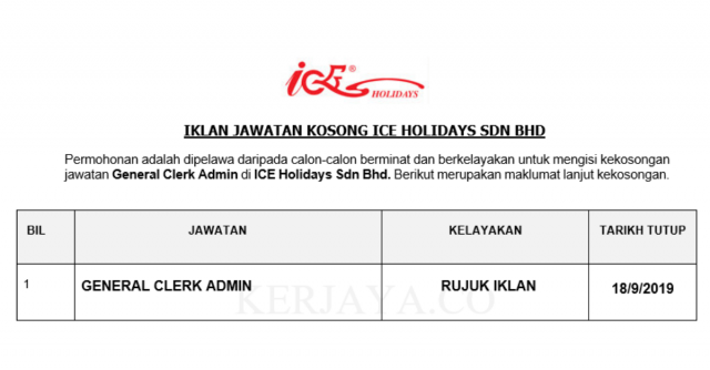 ICE Holidays ~ General Clerk Admin