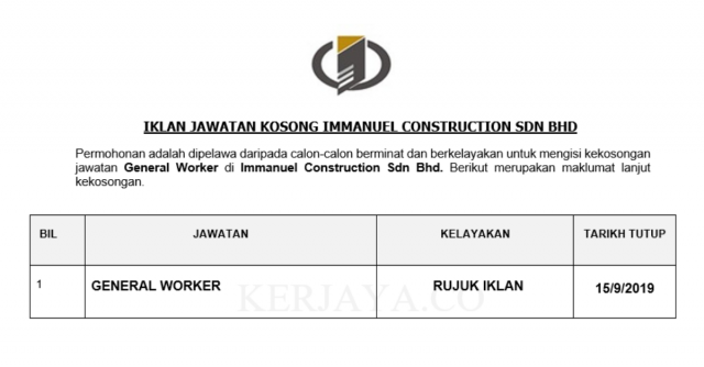Immanuel Construction ~ General Worker