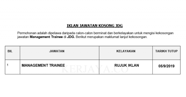 JDG ~ Management Trainee