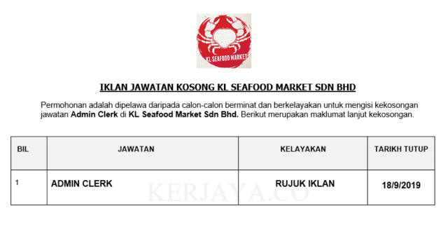 KL Seafood Market ~ Admin Clerk