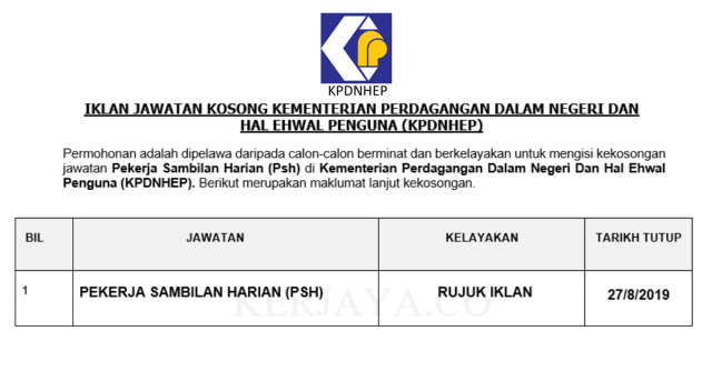 Pekerja Sambilan Harian Di Kementerian Perdagangan Dalam Negeri Dan Hal Ehwal Penguna