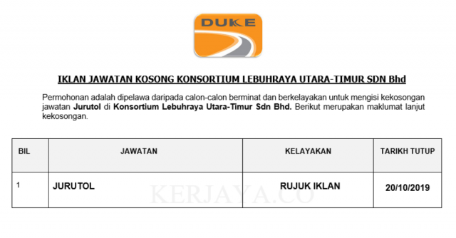 Konsortium Lebuhraya Utara-Timur ~ Jurutol
