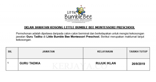 Little Bumble Bee Montessori Preschool ~ Guru Tadika