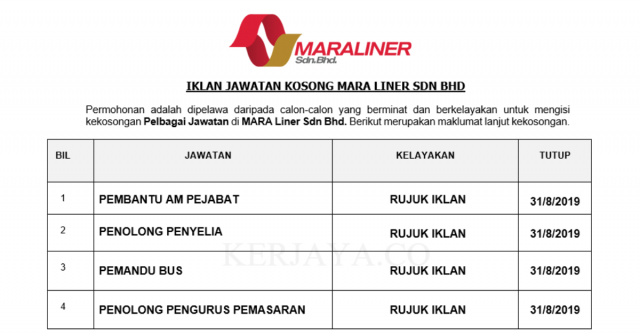 MARA Liner ~ Pelbagai  Jawatan