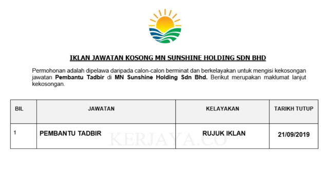 MN Sunshine Holding ~ Pembantu Tadbir