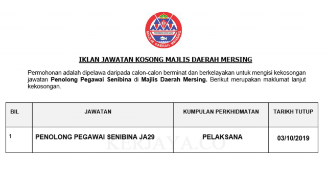 Majlis Daerah Mersing ~ Penolong Pegawai Senibina