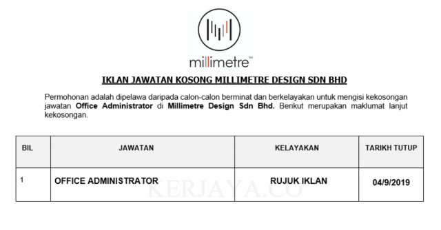 Millimetre Design ~ Office Administrator