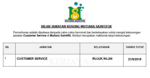 Mutiara Saintifik ~ Customer Service