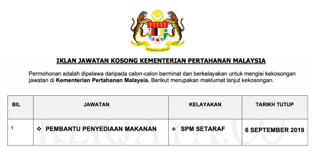 Kementerian Pertahanan Malaysia ~ Kelayakan SPM Layak Mohon