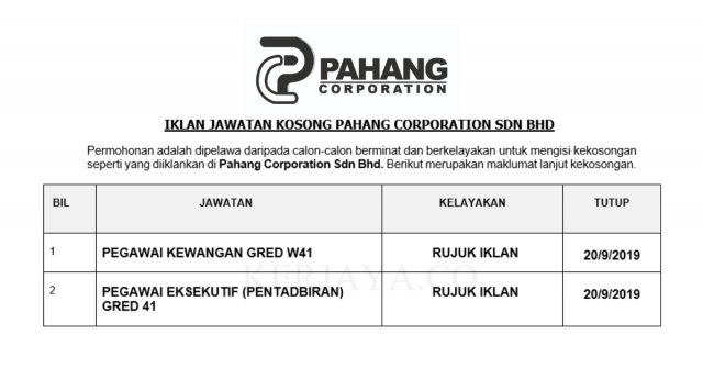 Pahang Corporation ~ Pegawai Kewangan & Eksekutif Kewangan