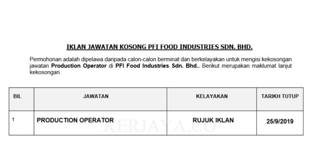 PFI Food Industries ~ Production Operator