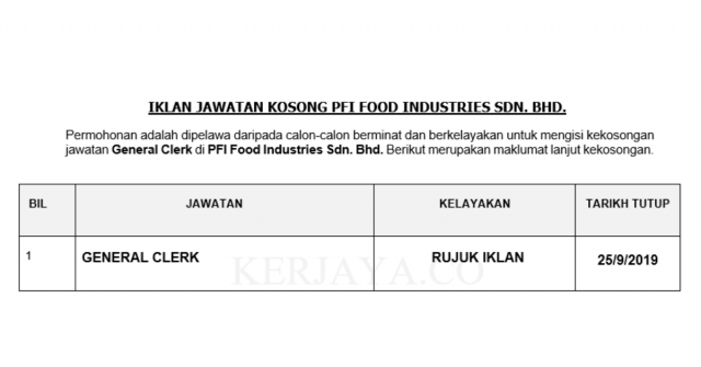 PFI Food Industries ~ General Clerk