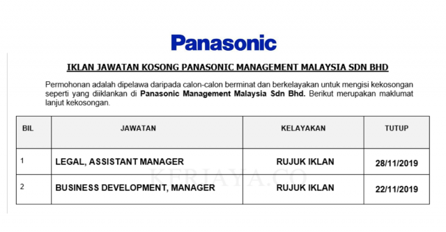 Panasonic Management Malaysia ~ Pelbagai Jawatan