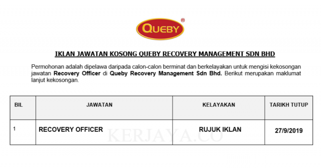 Queby Recovery Management ~ Recovery Officer