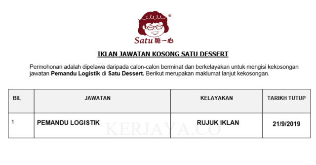 Satu Dessert ~ Pemandu Logistik