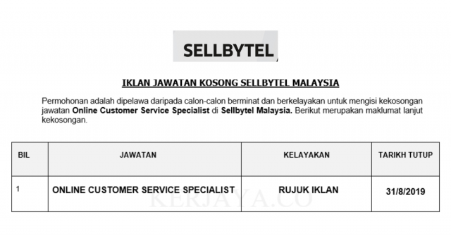 Sellbytel Malaysia ~ Online Customer Service Specialist