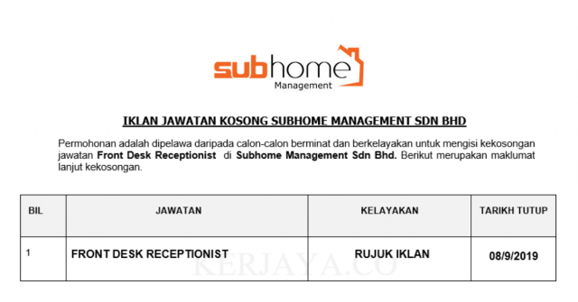 Subhome Management ~ Front Desk Receptionist