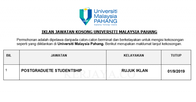 Universiti Malaysia Pahang ~ Postgraduate Studentship