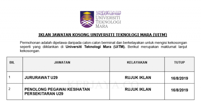 Universiti Teknologi Mara (UiTM) ~ Jururawat & Penolong Pegawai Kesihatan Persekitaran