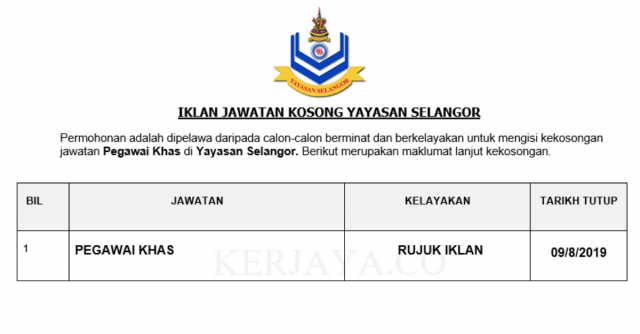 Yayasan Selangor ~ Pegawai Khas