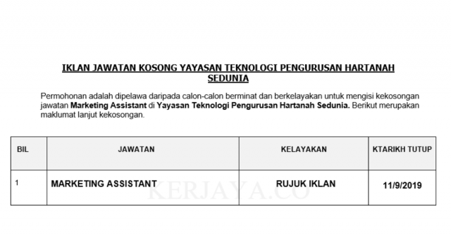 Yayasan Teknologi Pengurusan Hartanah Sedunia ~ Marketing Assistant