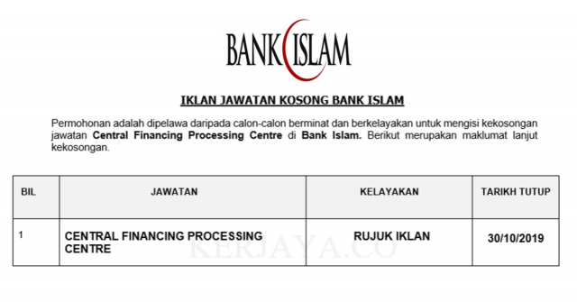 Bank Islam Malaysia Berhad ~ Central Financing Processing Centre
