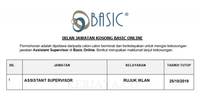 Basic Online ~ Assistant Supervisor
