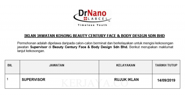 Beauty Century Face & Body Design ~ Supervisor