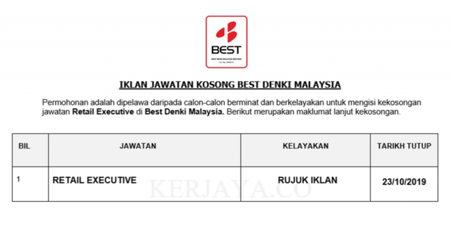 Best Denki Malaysia ~ Retail Executive