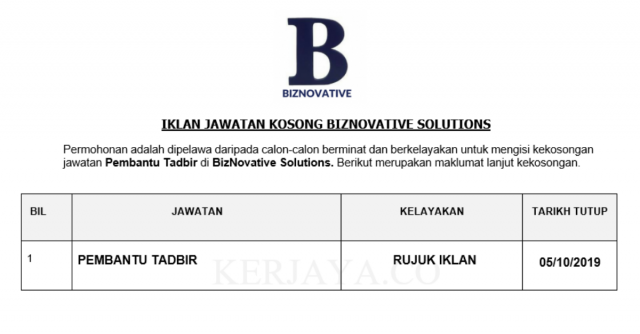 BizNovative Solutions ~ Pembantu Tadbir