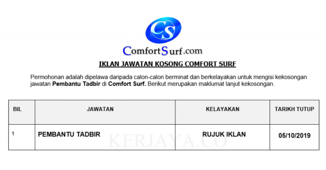 Comfort Surf ~ Pembantu Tadbir