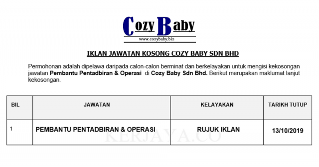 Cozy Baby ~ Pembantu Pentadbiran Dan Operasi