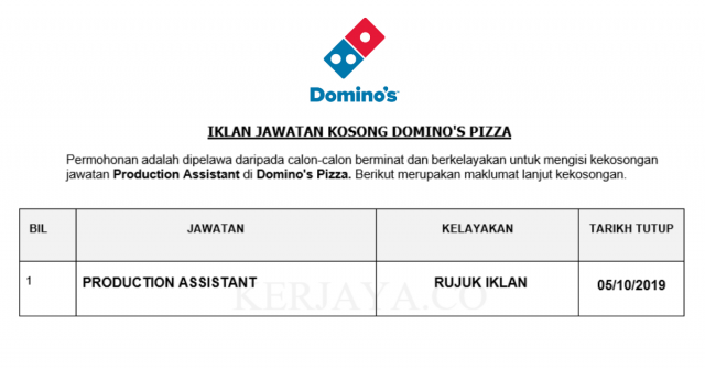Domino’s Pizza ~ Production Assistant