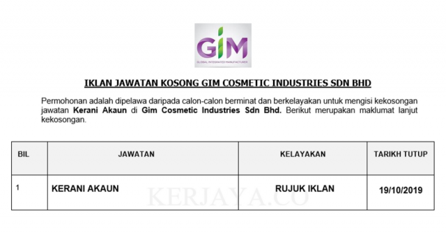 Gim Cosmetic Industries ~ Kerani Akaun