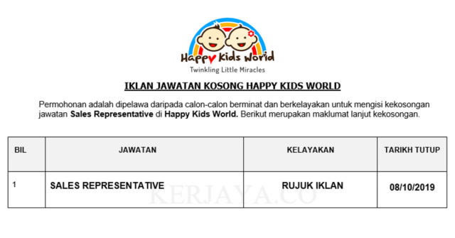 Happy Kids World ~ Sales Representative