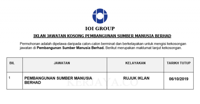 IOI Plantation Services ~ Human Resource Executive