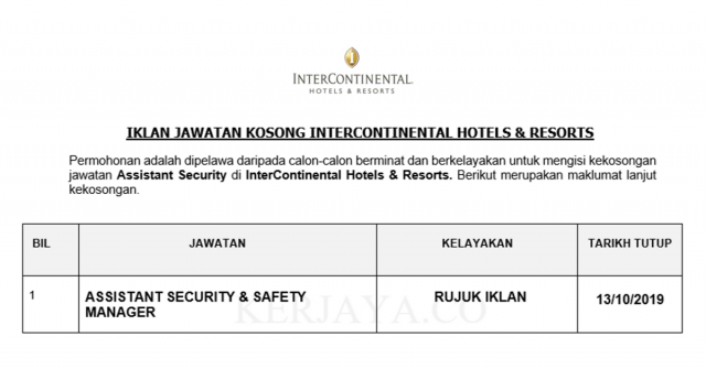 InterContinental Hotels & Resorts ~ Assistant Security & Safety Manager