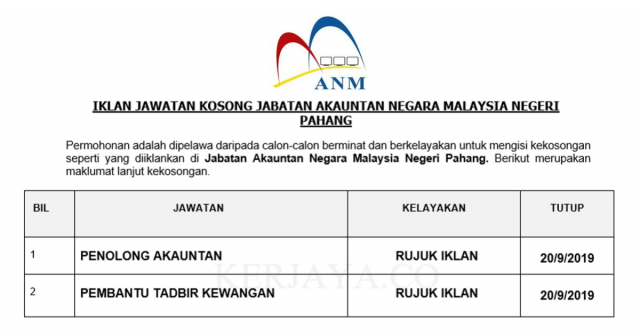 Jabatan Akauntan Negara Malaysia Negeri Pahang ~ Pembantu Tadbir Kewangan & Penolong Akauntan