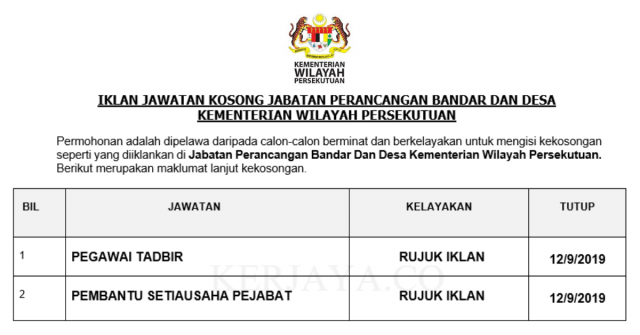 Pegawai Tadbir Jabatan Perancangan Bandar Dan Desa Kementerian Wilayah Persekutuan