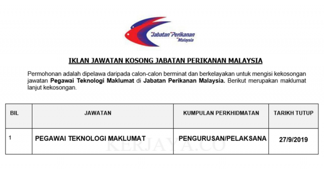 Jabatan Perikanan Malaysia ~ Pegawai Teknologi Maklumat