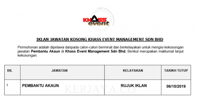 Khass Event Management ~ Pembantu Akaun