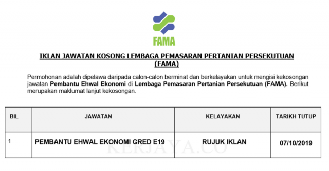 Lembaga Pemasaran Pertanian Persekutuan (FAMA) ~ Pembantu Ehwal Ekonomi