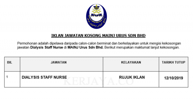 MAINJ Urus ~ Dialysis Staff Nurse
