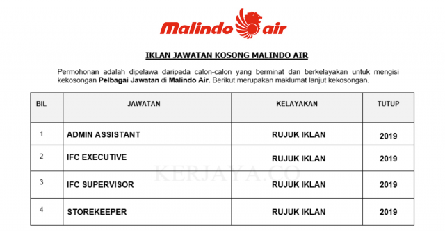 Malindo Air ~ Pembantu Tadbir & Pelbagai Kekosongan Jawatan