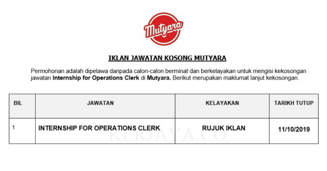 Mutyara ~ Internship For Operation Clerk