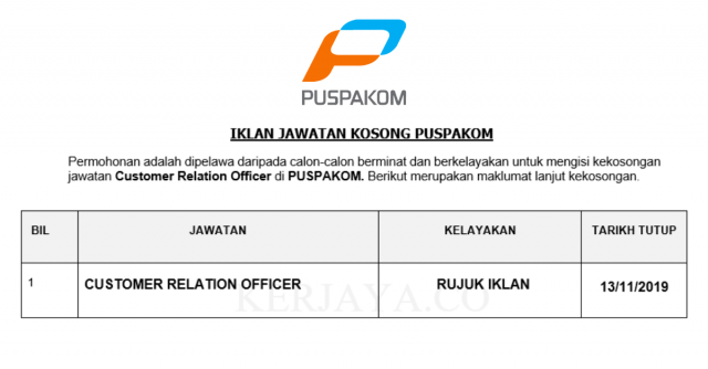Puspakom ~ Customer Relation Officer